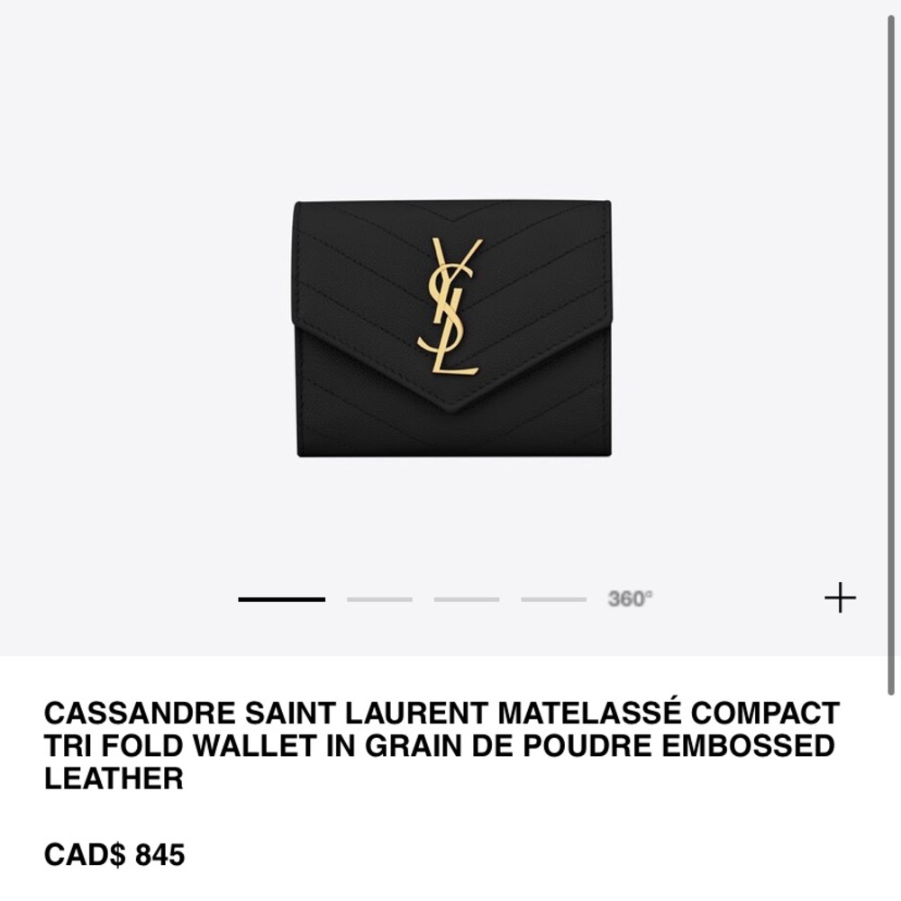Saint Laurent Black Compact Matelassé Tri-Fold Wallet with Gold YSL Logo